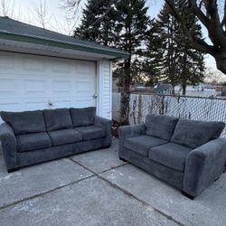 Modern Gray Couch Set – Sofa + Loveseat (Great Condition) 