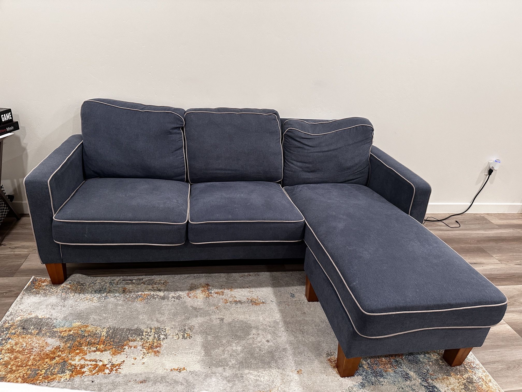 Blue 3-seat Sectional With Sleeper Sectional 