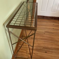 Vintage The Bombay Company Bronze Metal Grid Glass Console Table