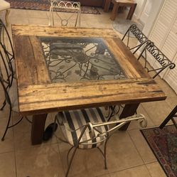 Wrought Iron and Solid Rustic Wood Kitchen Table