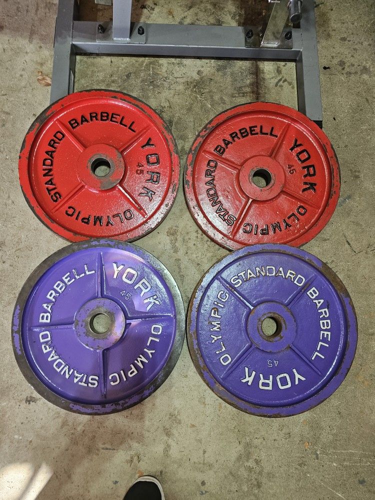 180lbs vintage York milled Olympic 2" weights painted