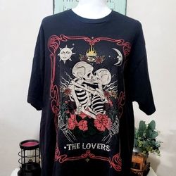 Unisex Skeleton Stars Moon Lovers Design Black Graphic Oversize T-Shirt