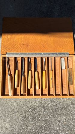 Wood carving tools and box