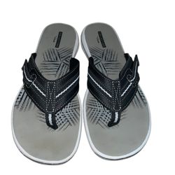 Clarks Collection Brinkley JoJo / Jazz Flip Flop Sandals Black Gray Comfort 