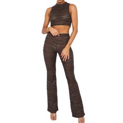 Brown Textured Mesh Two Piece Set