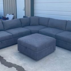 FABRIC SECTIONAL WITH STORAGE SEATS & OTTOMAN