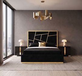 PLATFORM BED  BLACK GOLD  (F77007) QUEEN $649 E KING $749  DELIVERY AVAILABLE