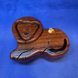 Beautiful Solid Wood Lion/cat Puzzle Box 