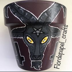 Handpainted Acrylic  baphomet Terracota Pot 