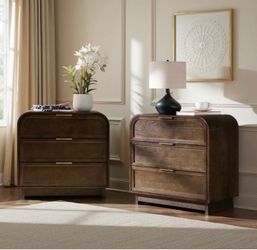 Dark Wood 3-Drawer Nightstand with Brass Pulls