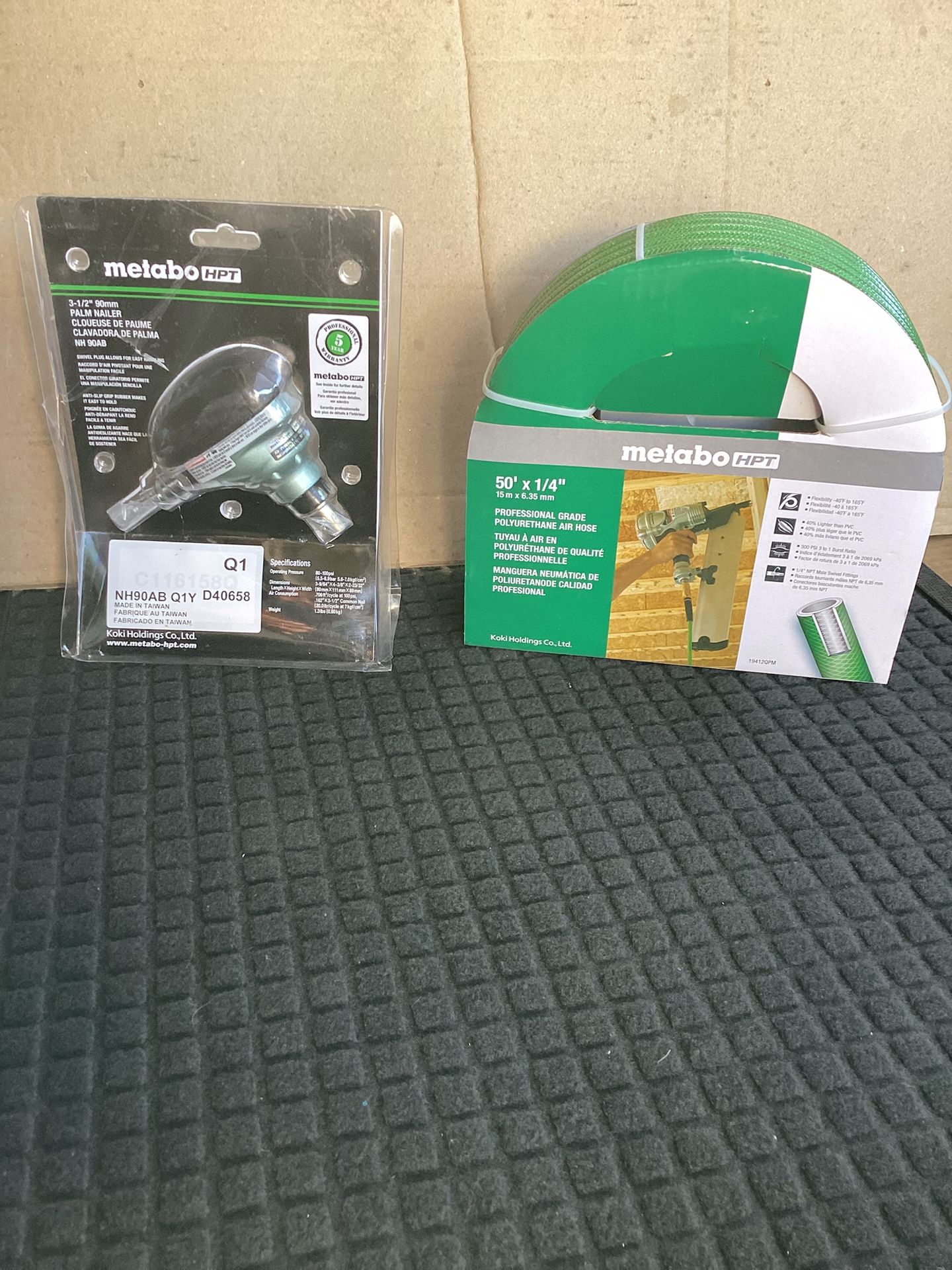METABO HPT PROFESSIONAL GRADE POLYURETHANE AIR HOSE 50-FT AND 3-1/2 PNEUMATIC PALM NAILER