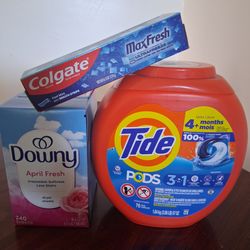 Tide pods 76 pacs downy dryer sheets