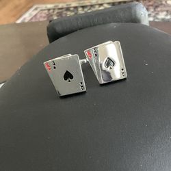 Vintage Silver Tone Ace Of Spades & King Of Hearts Cuff Links Nice!