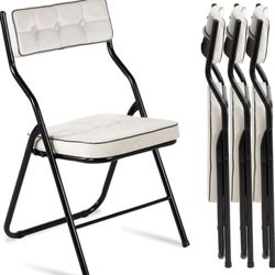 Folding Chairs 4 Pack - Foldable Dining Chair with Cushion, Portable and Assembled Extra Seat for Guests Kitchen Office Wedding Party White