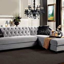 Brand New Super Plush Light Grey Sectional Sofa (Pillows Included)
