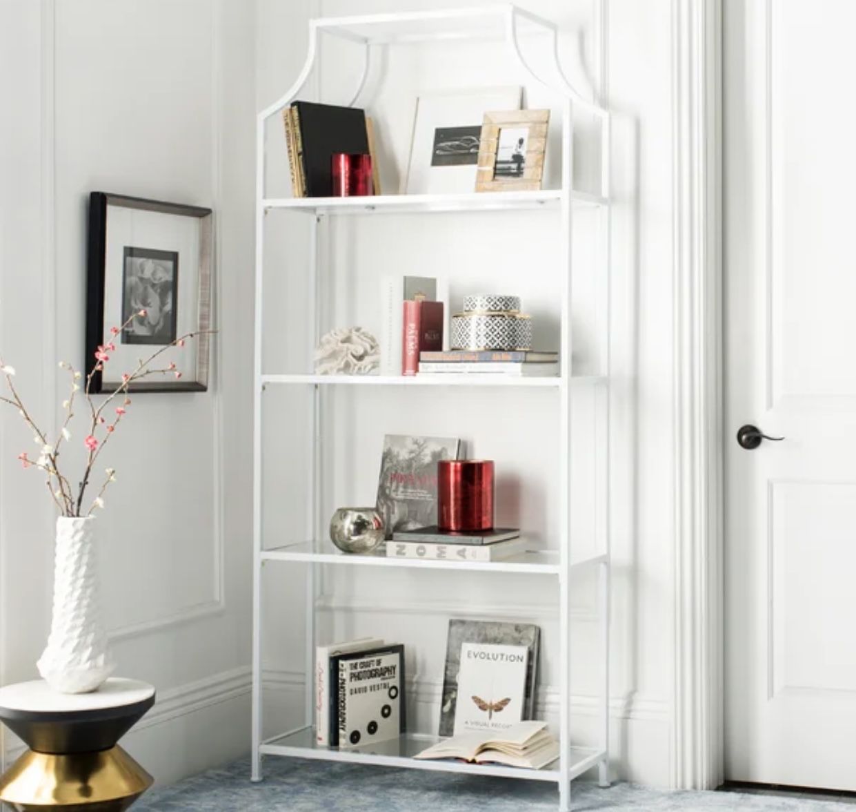 Timblin Etagere Bookcase in white. 80” x 36” x 12”. MSRP $419. Our price $225 + sales tax  