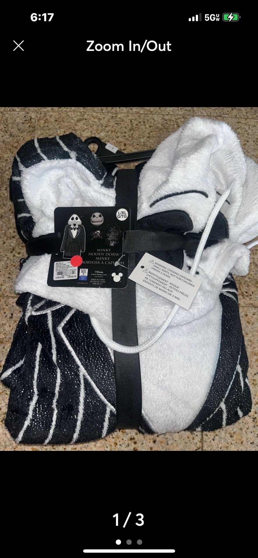 Disney nightmare before Christmas Minky hoodie dorm fleece jack skeleton L/XL