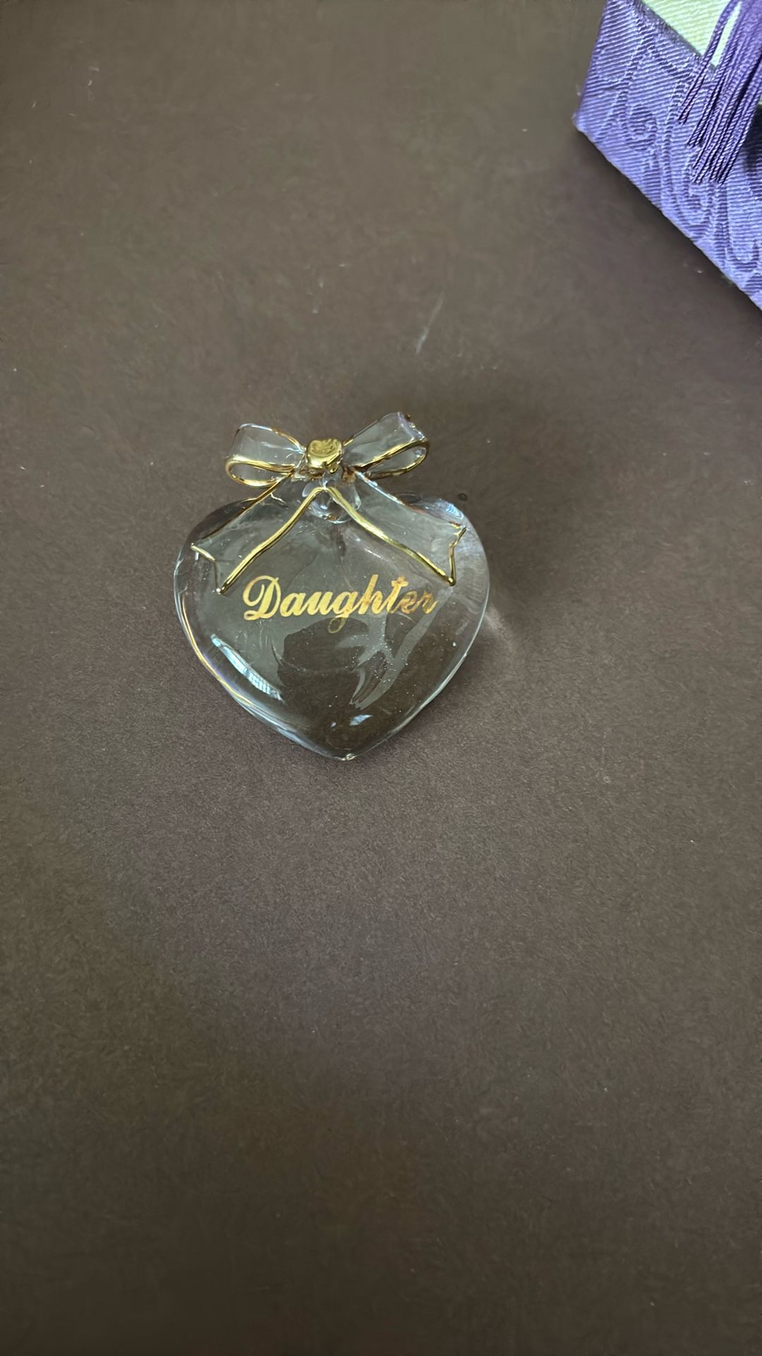 Glass heart, trimmed and gold for daughter
