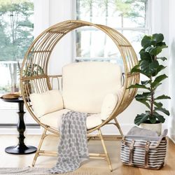Outdoor Egg Chair, Oversized Wicker Patio Chair with Cushions,350 lbs. Capacity