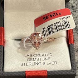 Lab created pink sapphire 14k rose gold over silver sterling cocktail ring sz 7