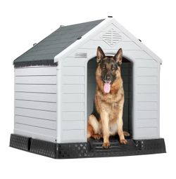 Large Dog House, Indoor/Outdoor, Gray 38.8" L x 35" W x 37.4" H