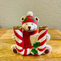 Christmas Polar Bear Candy Cane Vintage Candlestick Holder