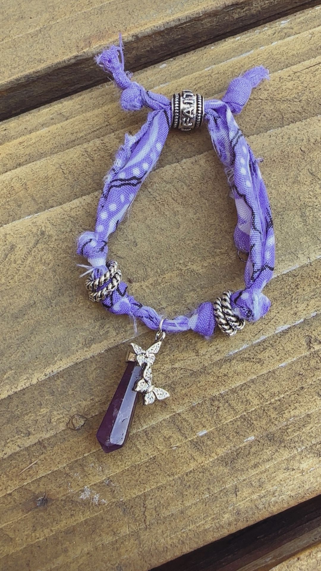Bandana Bracelet Purple Amethyst Charms