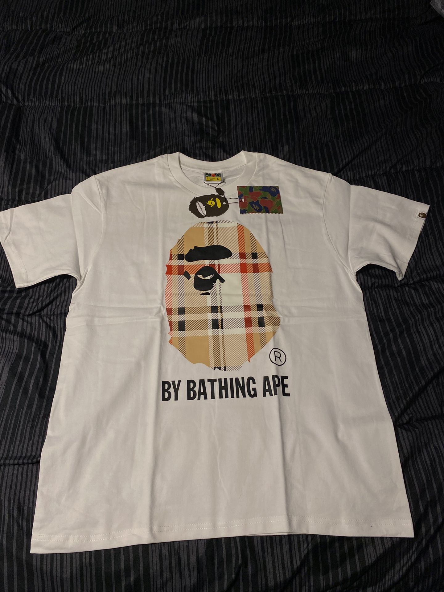 White bape/burberry shirt.