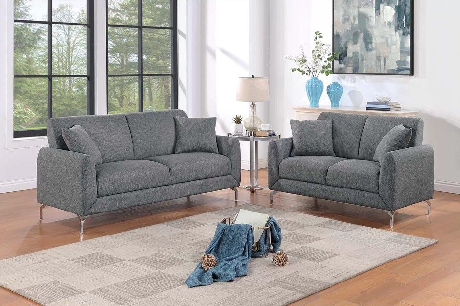 Brand New Dark Grey Modern Style Sofa & Loveseat (Pillows Included)