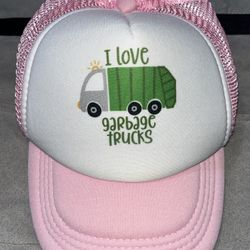 Girls’ “I Love Garbage Trucks” Pink Trucker-Style Hat - PERFECT CONDITION