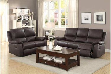 Brand New Brown Leather Reclining Sofa & Loveseat