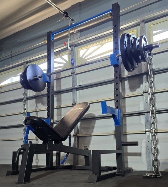 <<FREE DELIVERY>> SQUAT RACK + ADJUSTABLE BENCH + OLYMPIC WEIGHT PLATES + OLYMPIC BARBELL + OLYMPIC WEIGHT TREE