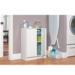 32 in. H x 24 in. W x 12 in. D White Wood Look 2-Door Stackable Storage Organizer
