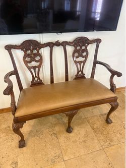 Baker Leather Settee / Hall Bench
