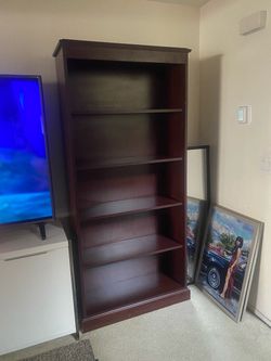 Dark Cherry Wood 5-Shelf Bookcase