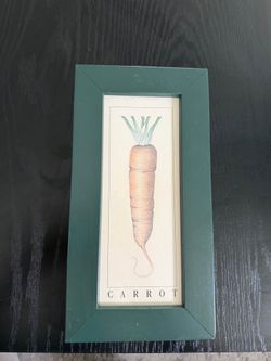 Vintage Pier 1 Imports "Carrot" Framed Print Karyn Frances Gray Gourmet Vegetables Green