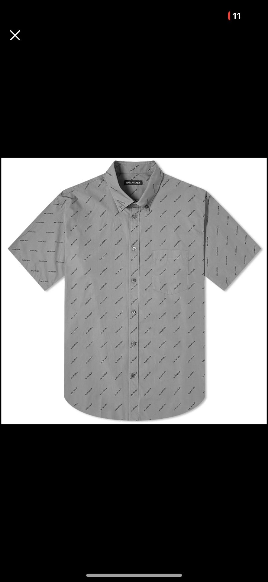 Authentic Balenciaga short sleeve button-up shirt. Gray color with all-over Balenciaga logo print.