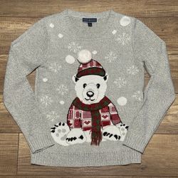 Karen Scott Sweater Knit Winter Polar Bear Christmas Sweater Gray Womens Medium