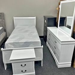 Brand New🐉$10 Down Payment Finance ▪️▪️Mayville White 4 Piece Full Panel Bedroom Set