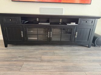 Black Wood TV Stand with Glass Doors
