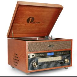 Ibyone Wooden Turntable Record Cd Player Bluetooth  USB