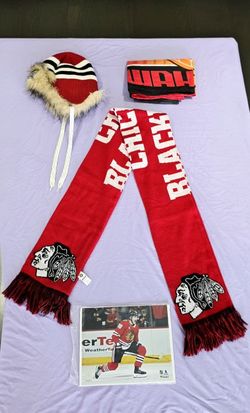 New Blackhawks Gear Gongshow Hockey Hat With Flaps Red, Flag,Scarf, Patrick Kane 8x10 Photo