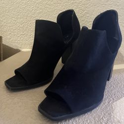 Leather Sued Peep Toe Block Heels