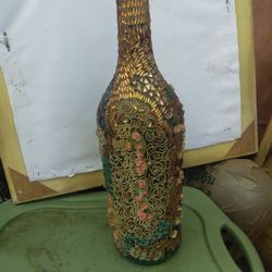 Vintage Handmade Decorated Bottle Height 21 Round 6 Use