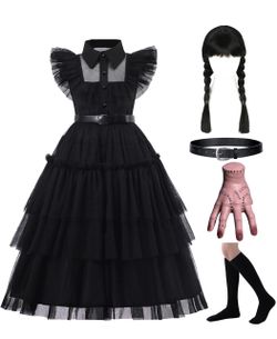 Wednesday Addams kids size 4-5 Costume Set with Wig and Accessories