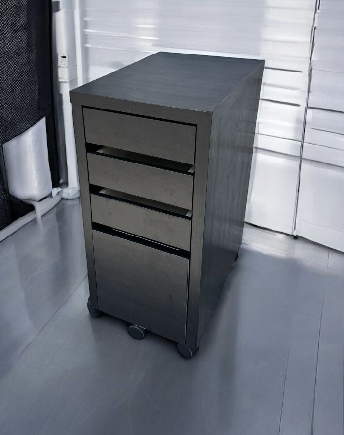 Dark brown 4-drawer office / storage / printer stand / file cabinet on wheels. 🛞