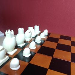 Micheal Graves Chess Set & Checkers - Post Modern Architecture Inspired By Artist - Heavy Veneer Pieces - 16" x 16" Foldable Wood Board - Ajedrez