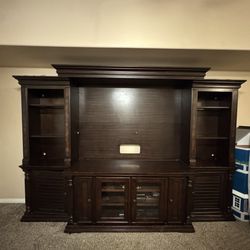 Large Solid Wood Entertainment Center / Wall Unit – Storage