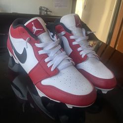 Mens Size 10 Jordan 1 Low Football Cleats Red White And Black 