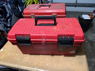 Two red toolboxes